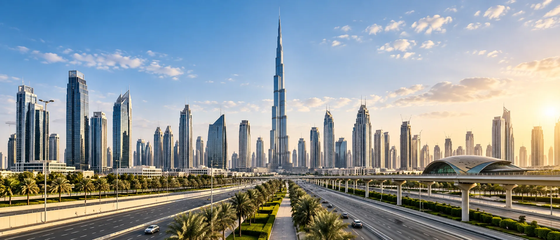 Dubai skyline viewed from the highway